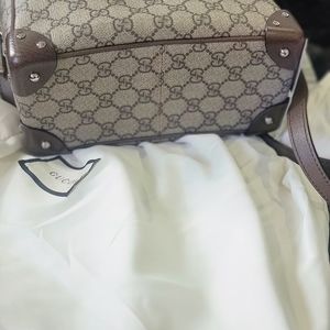Gucci Supreme Double G Beige Leather Tennis Bag